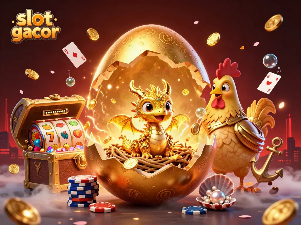 Engage in slot gacor action with golden dragon, jackpot symbols, and vibrant casino elements.