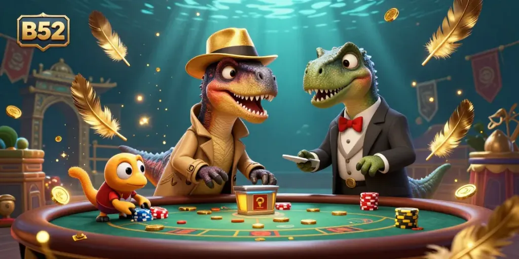 B52 velociraptor card counter blends humor with action at a blackjack table.