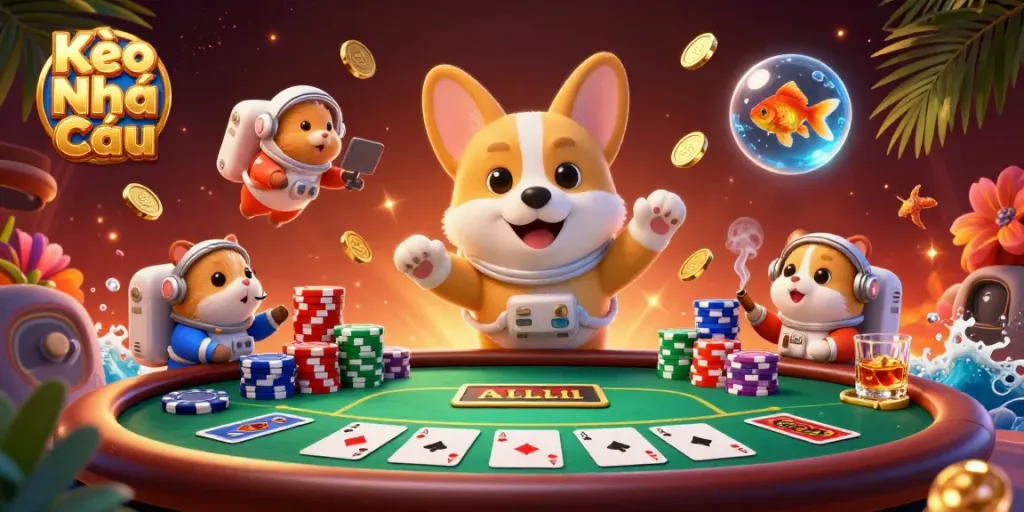 Experience Kèo Nhà Cái with dynamic characters and engaging casino elements in a vivid 3D scene.