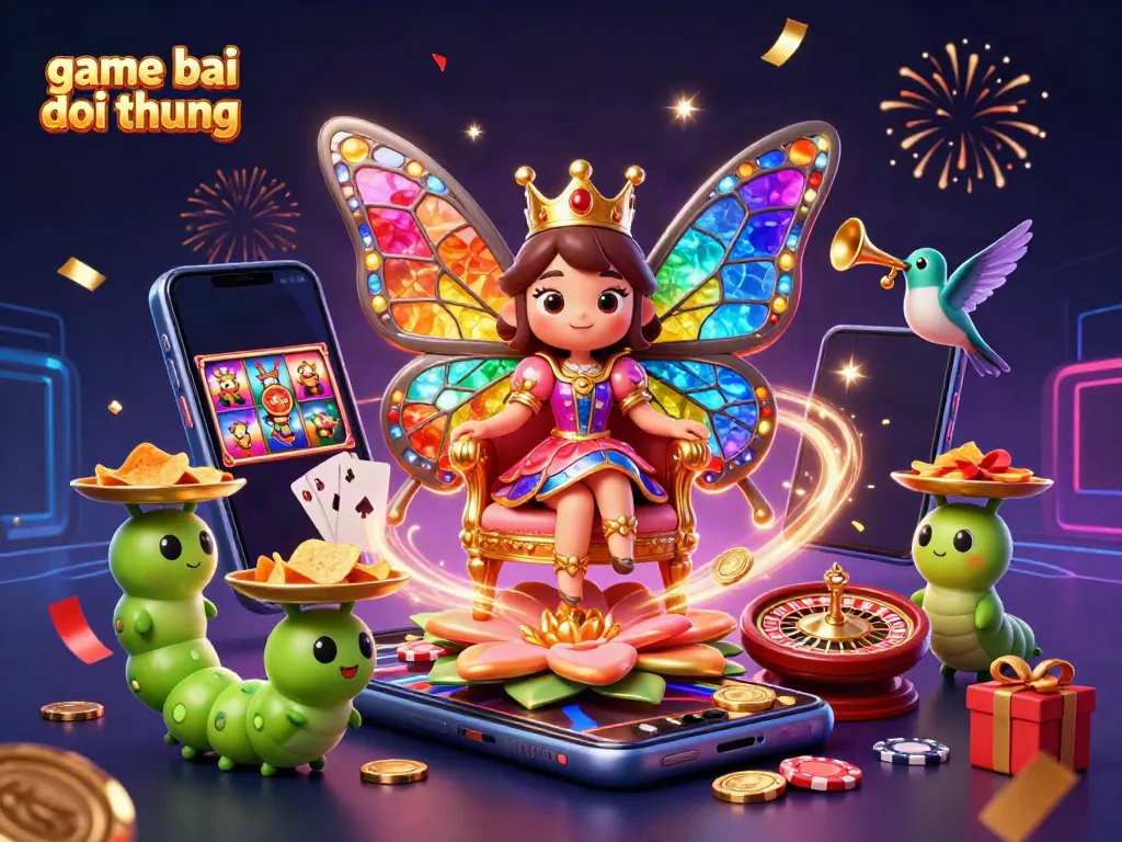 Experience thrilling game bai doi thuong with vibrant 3D illustration of a whimsical casino theme.