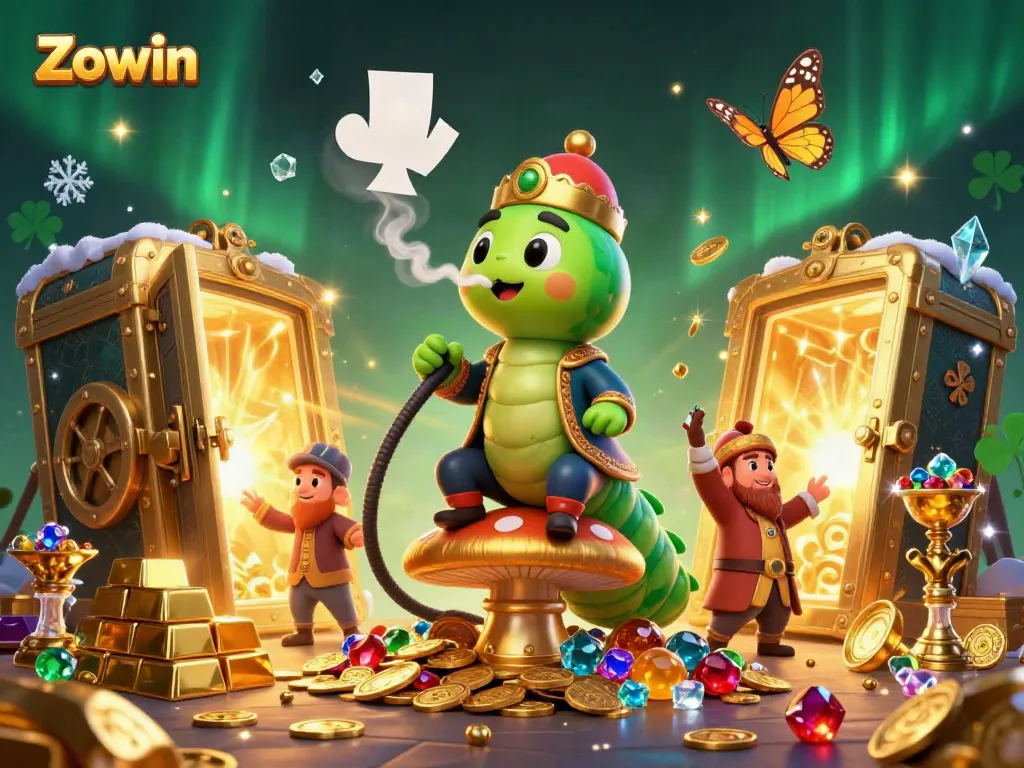 Experience Zowin's vibrant gameplay with a whimsical 3D character surrounded by rich casino elements.