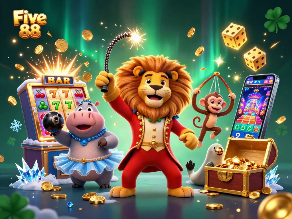 Five 88 showcases dynamic casino action with cartoon characters in a vibrant gaming atmosphere