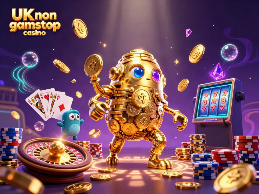 Engage with thrilling UK non gamstop casino adventures featuring a golden golem and vibrant gaming elements.