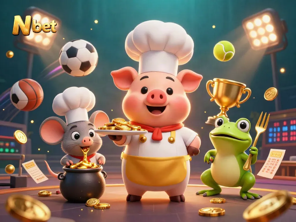 N bet offers dynamic sports betting experiences with gold coins and vibrant game elements in a lively illustration.