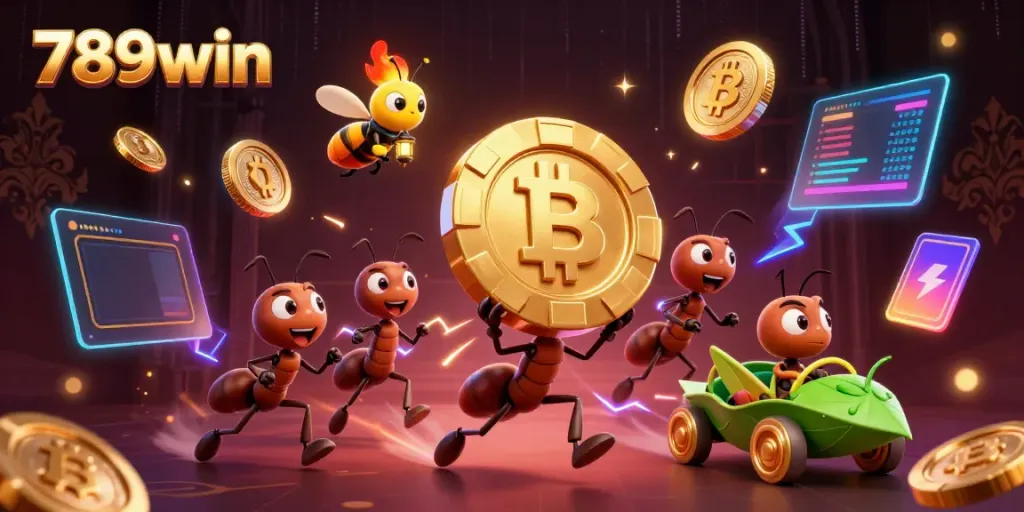 Join the 789win ants in a heist, showcasing vibrant casino elements and rich graphics.