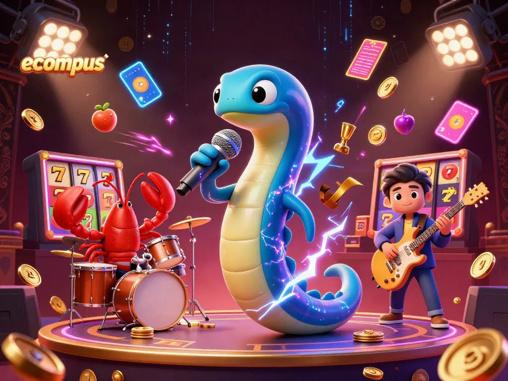 Experience ecompus at an energetic underwater casino with vibrant characters, electric visuals, and immersive elements.