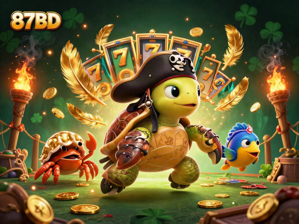 Experience gaming excitement with 87BD, featuring vibrant 3D characters and dynamic casino elements.