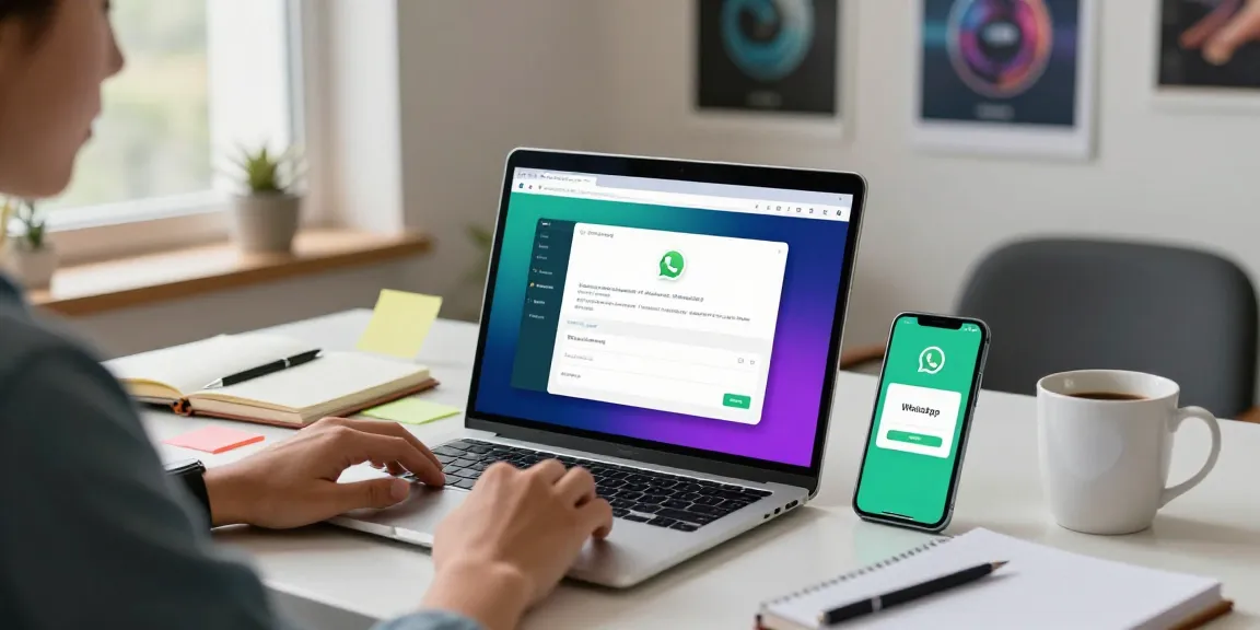 Effortlessly downloading WhatsApp下載 at a modern workspace with vibrant notifications.