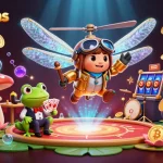 Engage with crazyvegas in a vibrant 3D Bitcoin casino scene featuring dynamic characters and gaming elements.