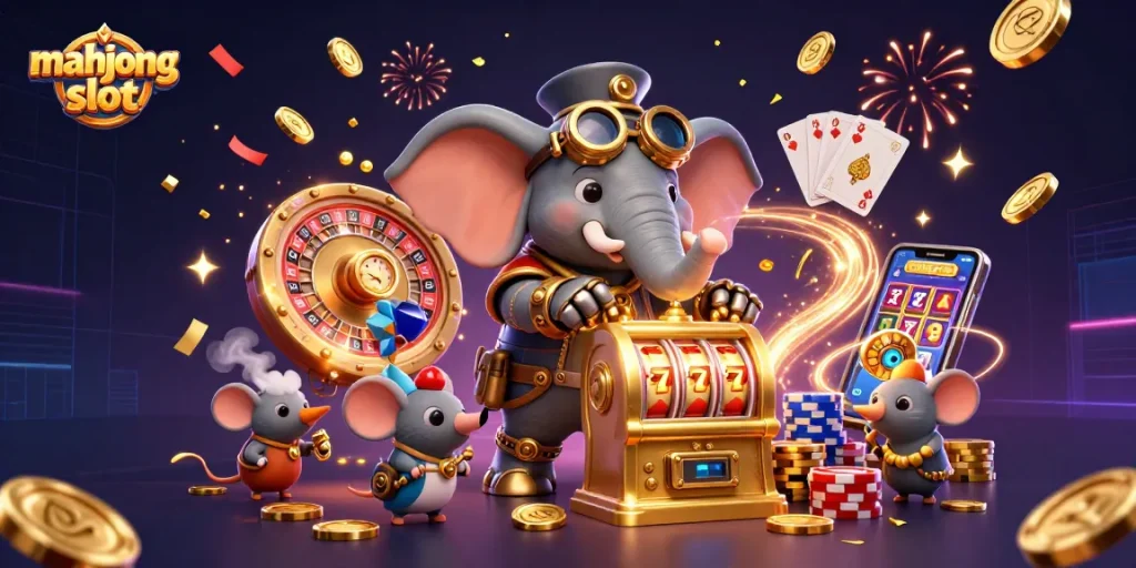 Spin the mahjong slot and uncover treasure in this vibrant 3D casino scene.