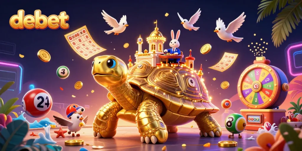 Experience the excitement of debet with a vibrant 3D casino scene featuring unique characters and dynamic elements.