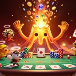 Win big at 11win with vibrant casino action, featuring a golden volcano and poker elements.