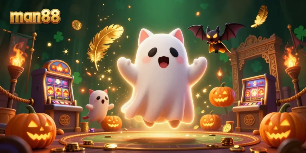 Win big with man88 as the ghost cat and bat guide you through this haunted casino adventure.