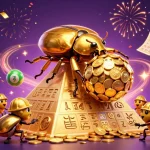 Engage in exciting gaming with 11win as golden beetles roll treasure at a vibrant casino scene.