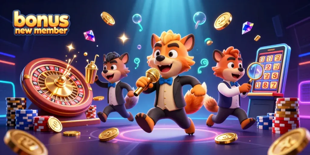 Join the fun at the comedy club for a bonus new member reward, featuring hyenas and casino excitement.