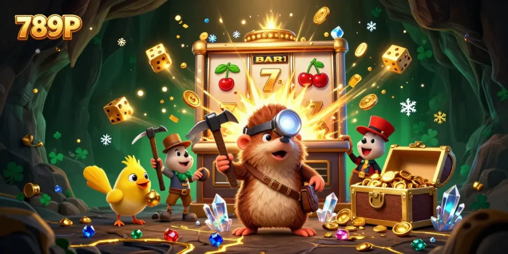 Engage in exciting gameplay with 789P, featuring a treasure hunter mole and vibrant slot animations.
