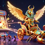 Experience the excitement at nohu90 with a vibrant casino scene featuring a golden scarab and a jackpot explosion.