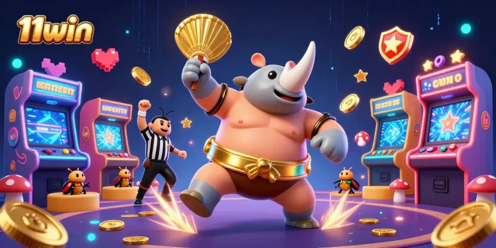Experience exciting gameplay at 11win with a vibrant 3D cartoon casino scene full of action and fun.