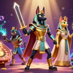 Experience epic wins at tx88 with Anubis and Bastet amidst glowing hieroglyphs and gaming elements.